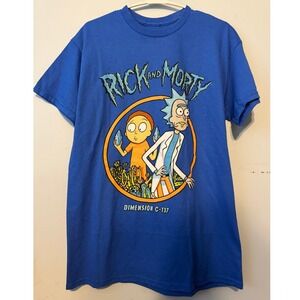 Rick and Morty Dimension Blue Graphic T-Shirt Medium Freeze Adult Swim   0245